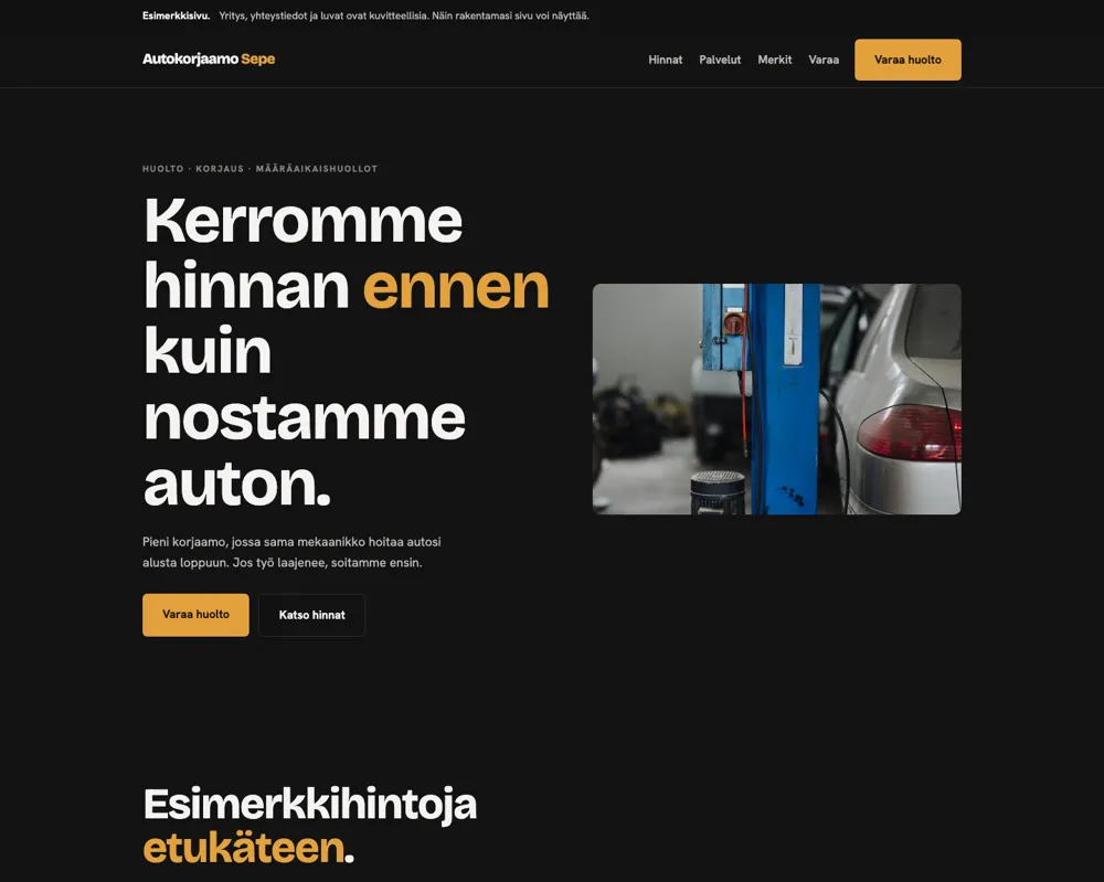 Esimerkkisivu: Autokorjaamot