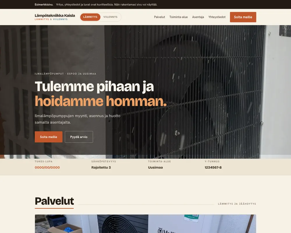 Esimerkkisivu: Sähkö, LVI ja lämpöpumput