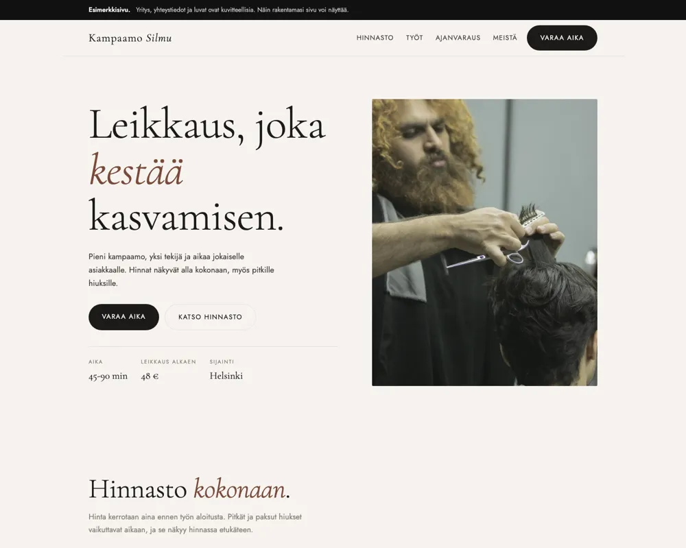 Esimerkkisivu kampaamolle