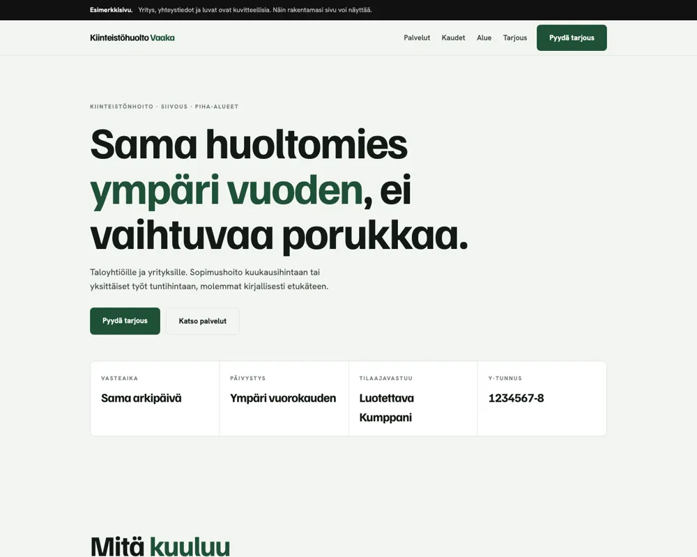 Esimerkkisivu: Kiinteistönhoito ja siivous