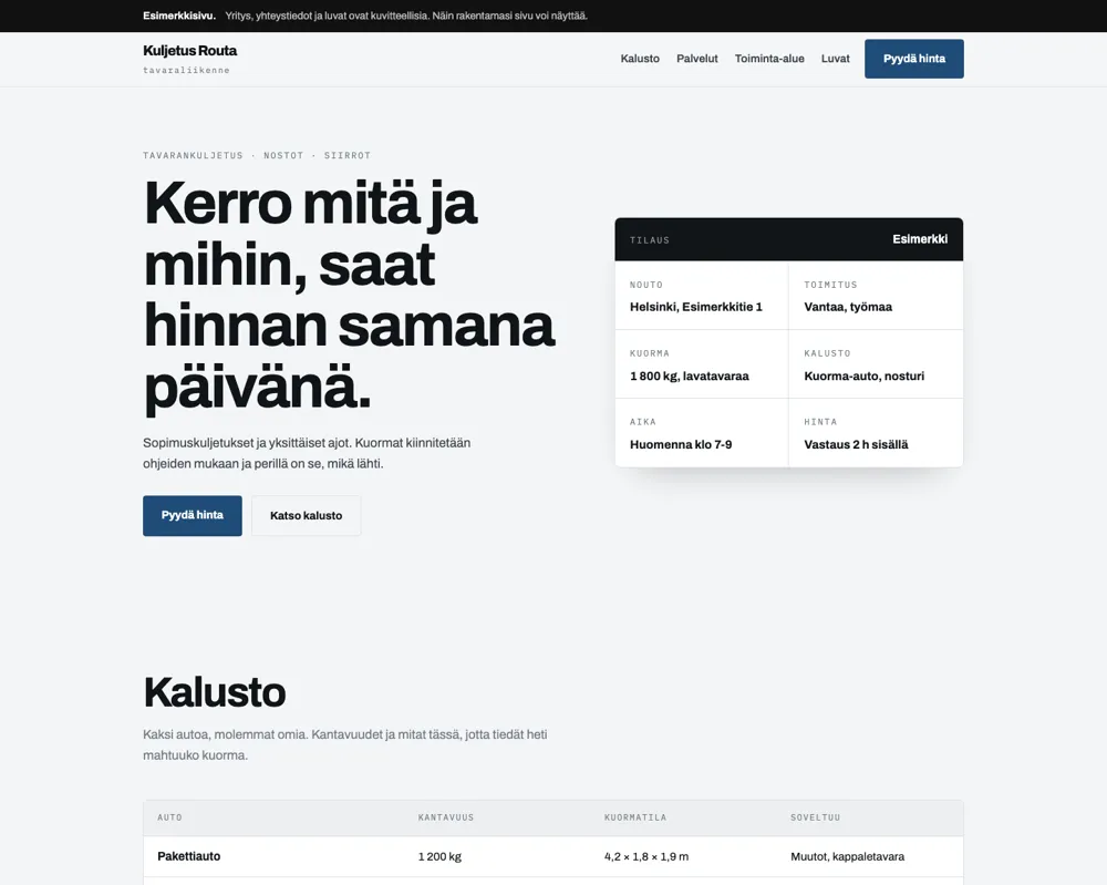 Esimerkkisivu: Kuljetus ja muutot
