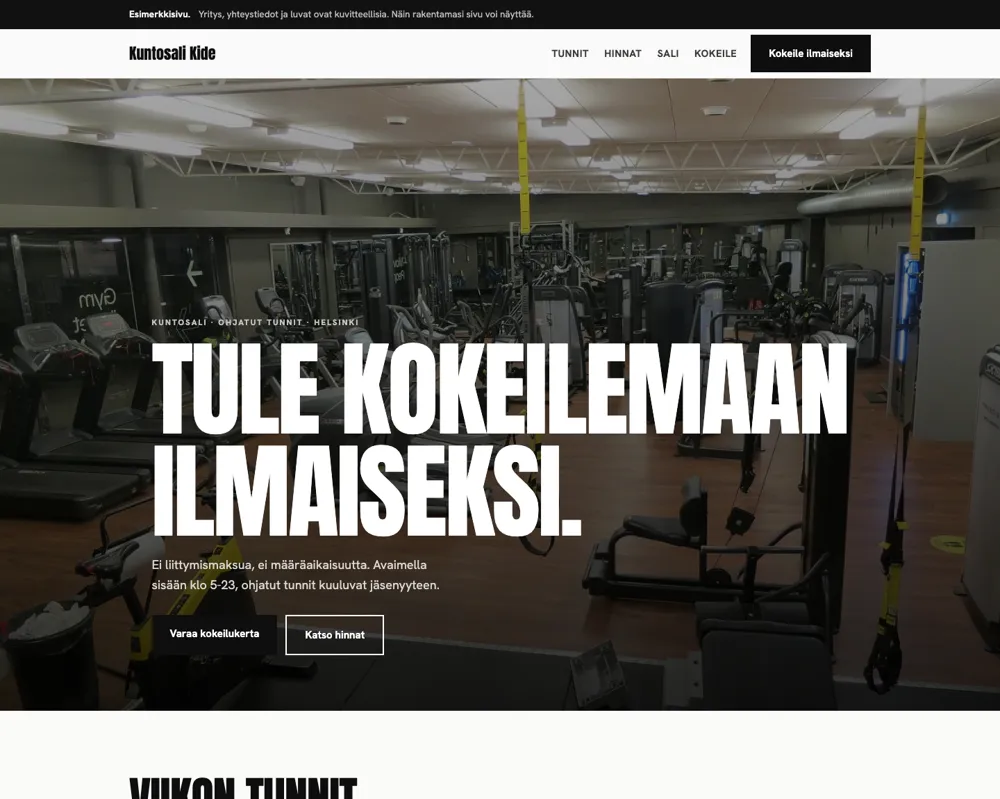 Esimerkkisivu kuntosalille