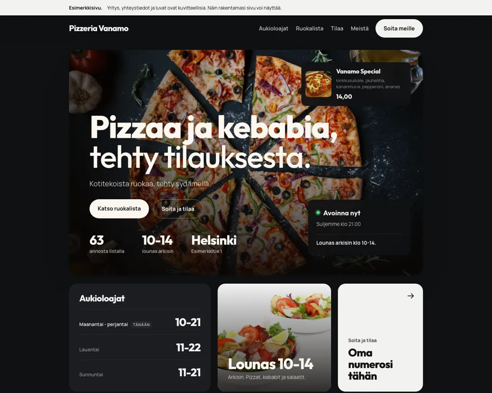 Esimerkkisivu: Ravintolat ja kahvilat