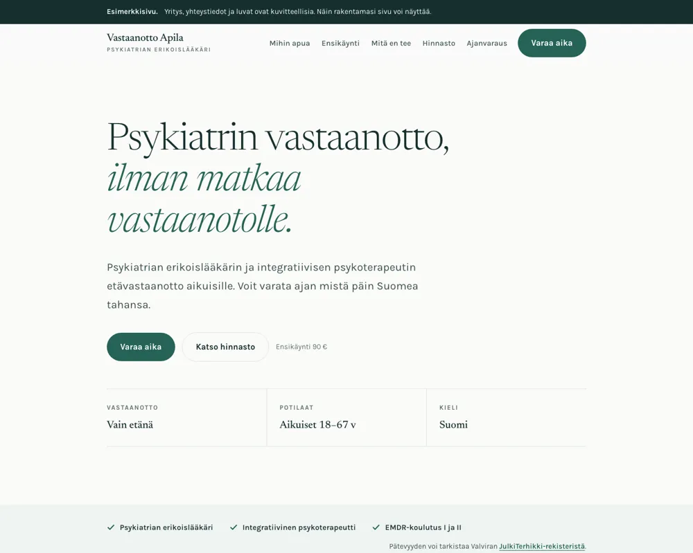 Esimerkkisivu: Terveys ja vastaanotot